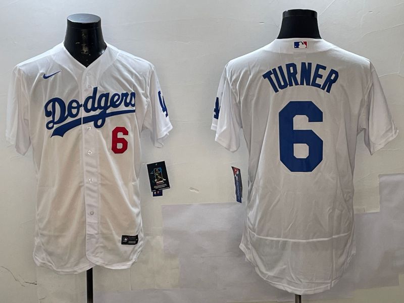 Men Los Angeles Dodgers #6 Turner White City Edition Elite Nike 2025 MLB Jersey style 1